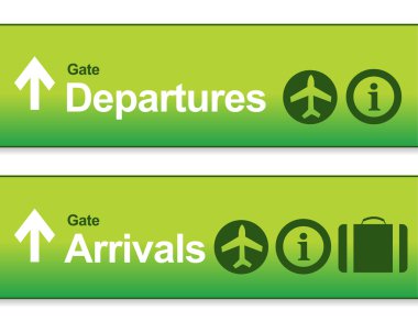 Yeşil kalkış ve varış Havaalanı işaretleri