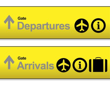 Sarı kalkış ve varış Havaalanı işaretler