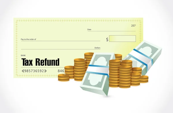 Skatt återbetalning check och pengar illustration design — Stockfoto