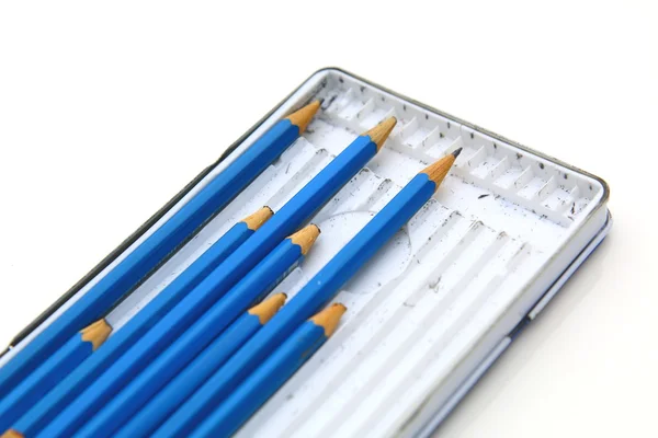 Box full of professional pencil isolated — Stock Photo, Image