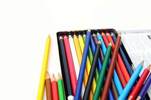 Color pencils box isolated — Stock Photo, Image