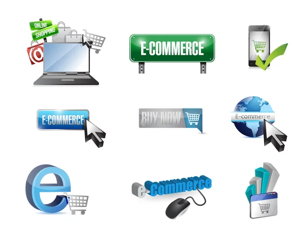 E-kereskedelem üzleti ikon készlet illusztráció — Stock Fotó