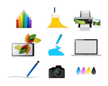 Resim sanatçısı araçları kavramı Icon set