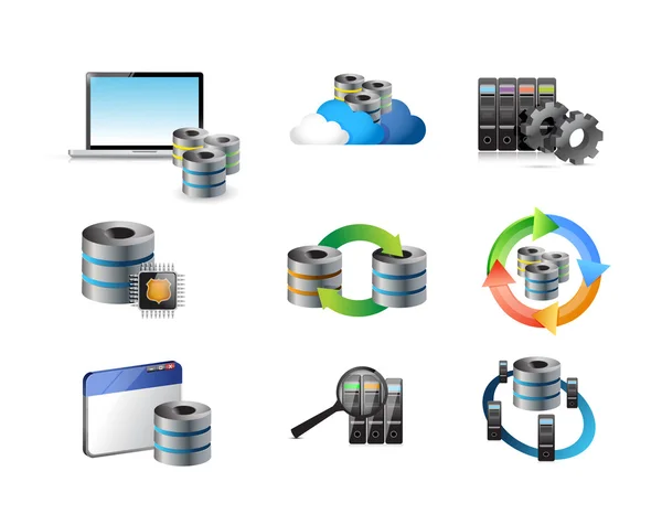 Set di icone del concetto di archiviazione server — Foto Stock