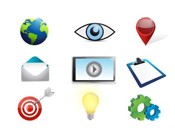 Tablet-Video-Marketing-Konzept Icon Set — Stockfoto