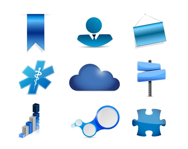 Sada modré objekty ikon ilustrace design — Stock fotografie