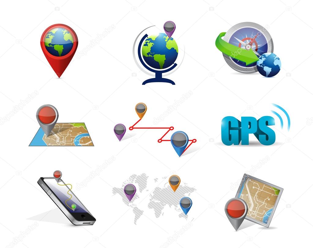 gps map travel concept icon set illustration