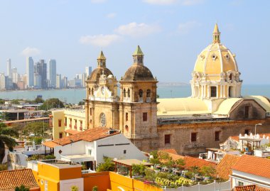 Church of St Peter Claver and bocagrande in Cartagena clipart