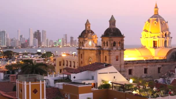 Time-lapse Cartagena, Κολομβία στον ορίζοντα. Ιστορικό κέντρο της πόλης και 100μ, λιμάνι — Αρχείο Βίντεο