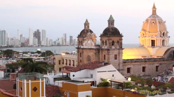 Time-lapse Cartagena, horizonte de Colombia. Centro histórico de la ciudad, bocagrande y puerto — Vídeos de Stock