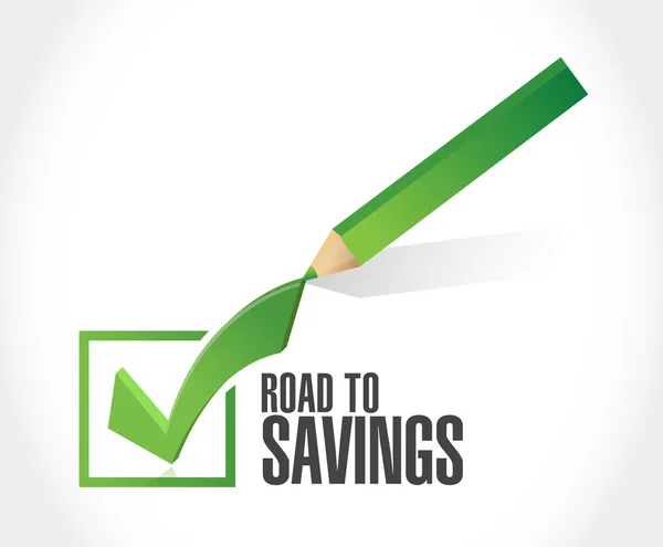 Road to savings check mark sign — Stock Photo, Image