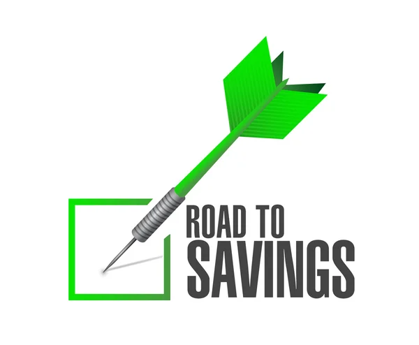 Road to savings check dart sign — Stock Photo, Image