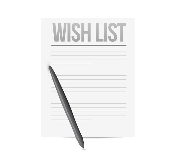 Lista życzeń papier i długopis ilustracja — Zdjęcie stockowe