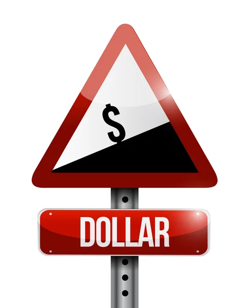 Dollar currency price falling warning sign — Stock Photo, Image