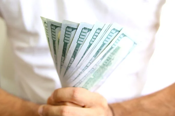 Man Displaying a Spread of Cash — Stock Photo, Image