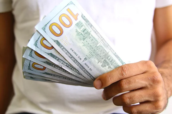 Man Displaying a Spread of Cash — Stock Photo, Image