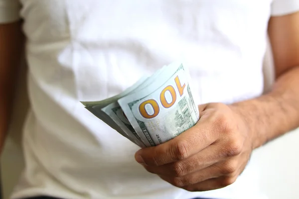 Man Displaying a Spread of Cash — Stock Photo, Image