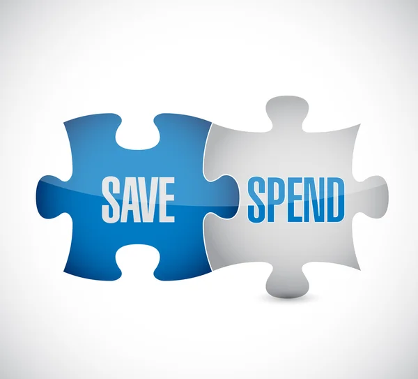 Save and spend puzzle pieces sign — Stock Photo, Image