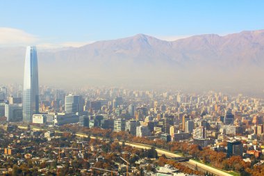 Santiago, capital of Chile under early morning fog