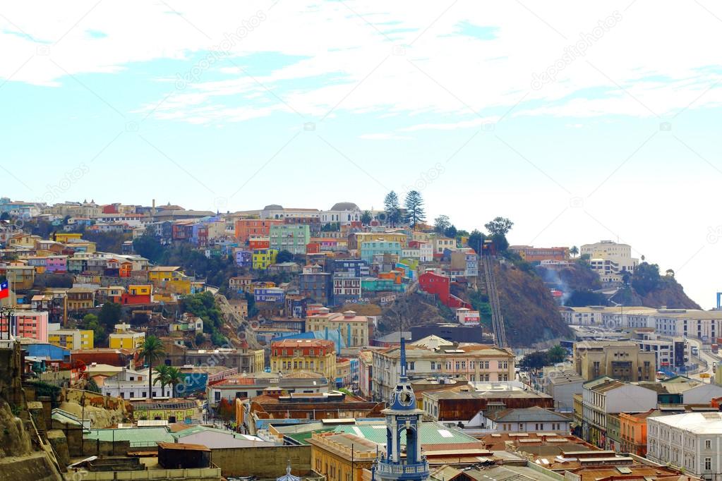 Hill top view of valparaiso chile skyline.