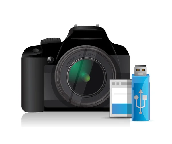 Câmera e objetos de armazenamento de conteúdo ilustração — Fotografia de Stock