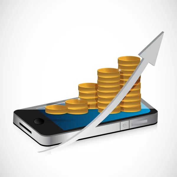 Coin Business Graph und Handy — Stockfoto