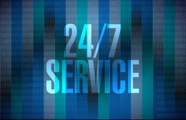 24-7 hizmet ikili işareti kavramı illüstrasyon