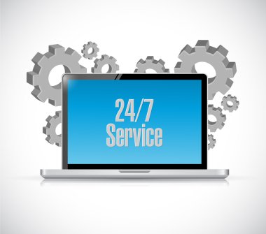 24-7 hizmet teknoloji bilgisayar işareti kavramı