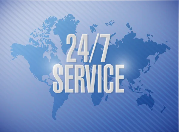 Servicio 24-7 concepto de signo de mapa mundial — Foto de Stock