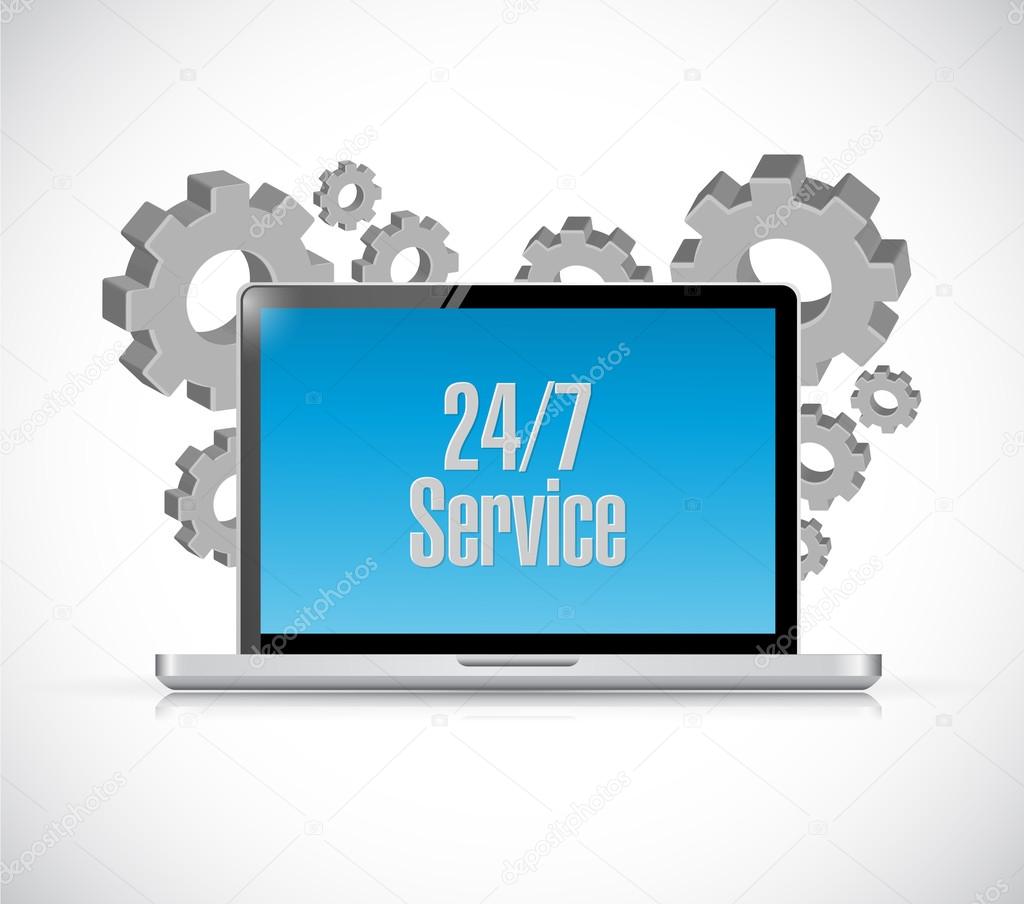 24-7 service tech computer sign concept