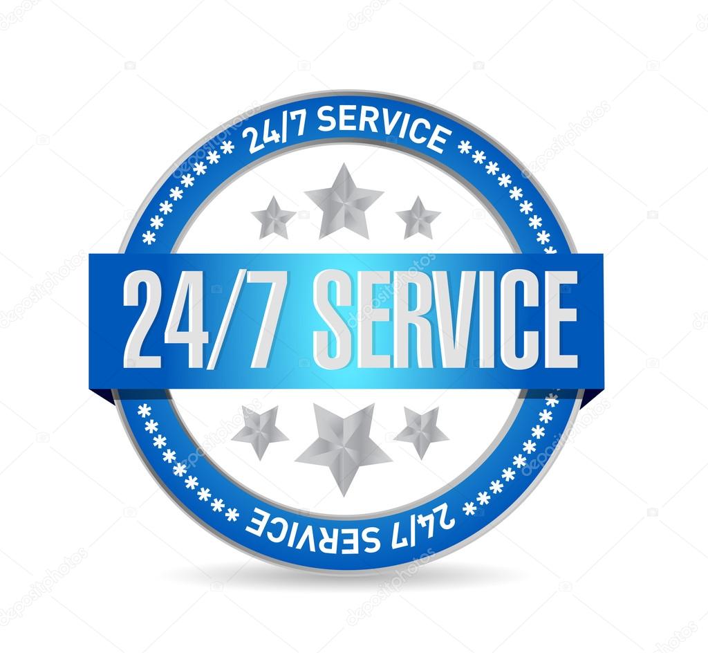 24-7 service seal sign concept illustration