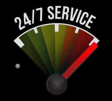 24-7 hizmet hız göstergesi işareti kavramı