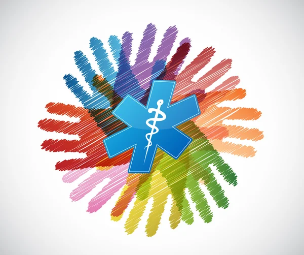 Medical symbol over diversity hands circle — Stock Photo, Image