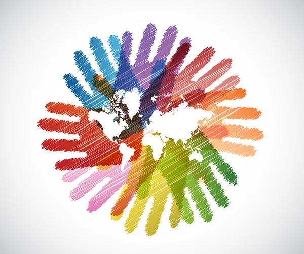 World map over diversity hands circle — Stock Photo, Image