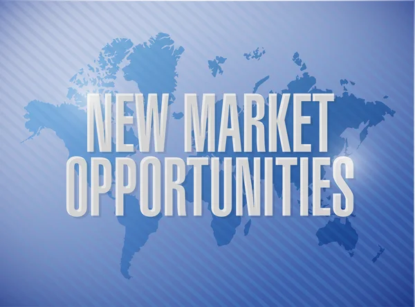 Nové tržní příležitosti svět mapa znamení koncept — Stock fotografie