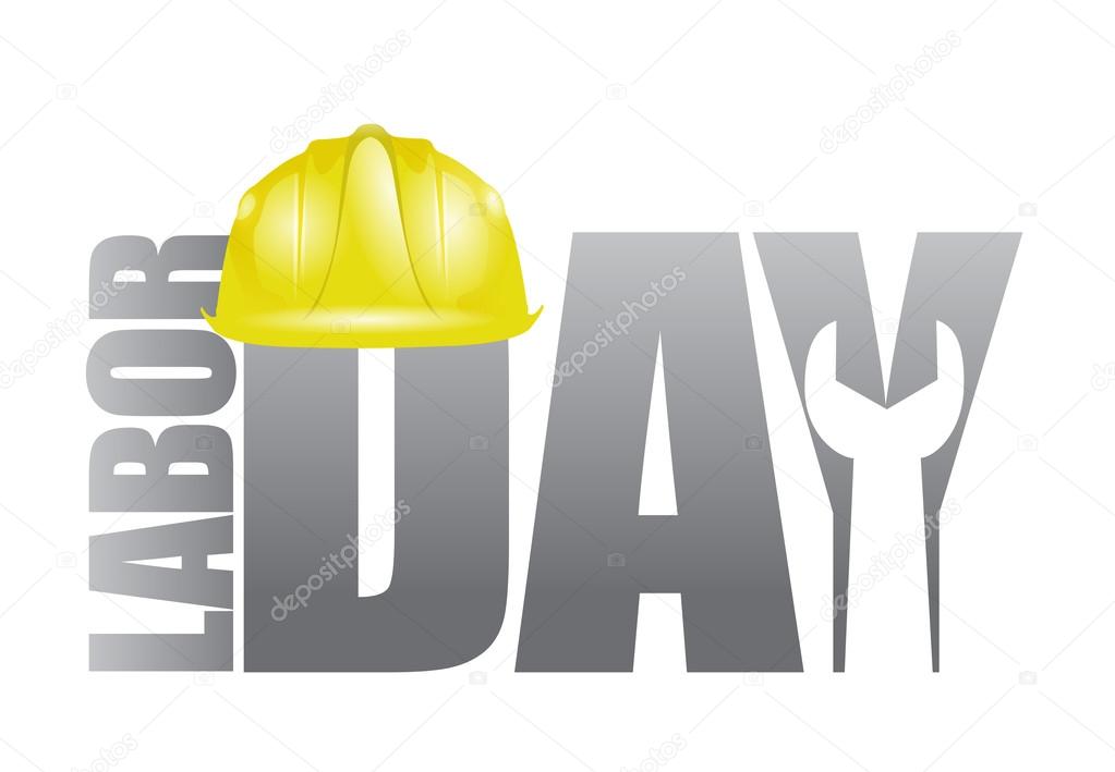 Labor day workers helmet and wrench sign