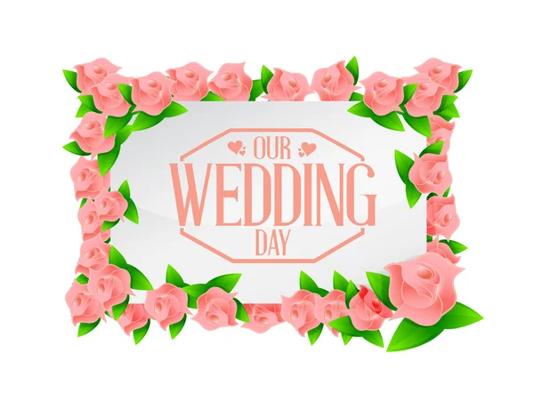 Nasz ślub kwiaty dzień różowy deska ilustracja — Zdjęcie stockowe