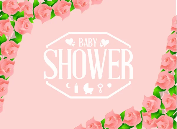 Bebé ducha signo rosa rosas frontera —  Fotos de Stock