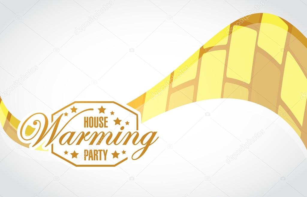 house warming party gold wave background sign