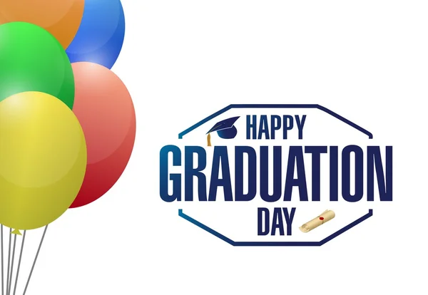 Happy graduation day balloons card sign — Stock Photo, Image