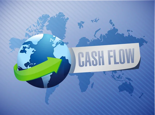 Cash-flow internationale globe teken concept — Stockfoto