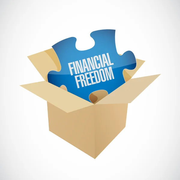 Pénzügyi szabadság puzzle darab, és doboz-jele — Stock Fotó