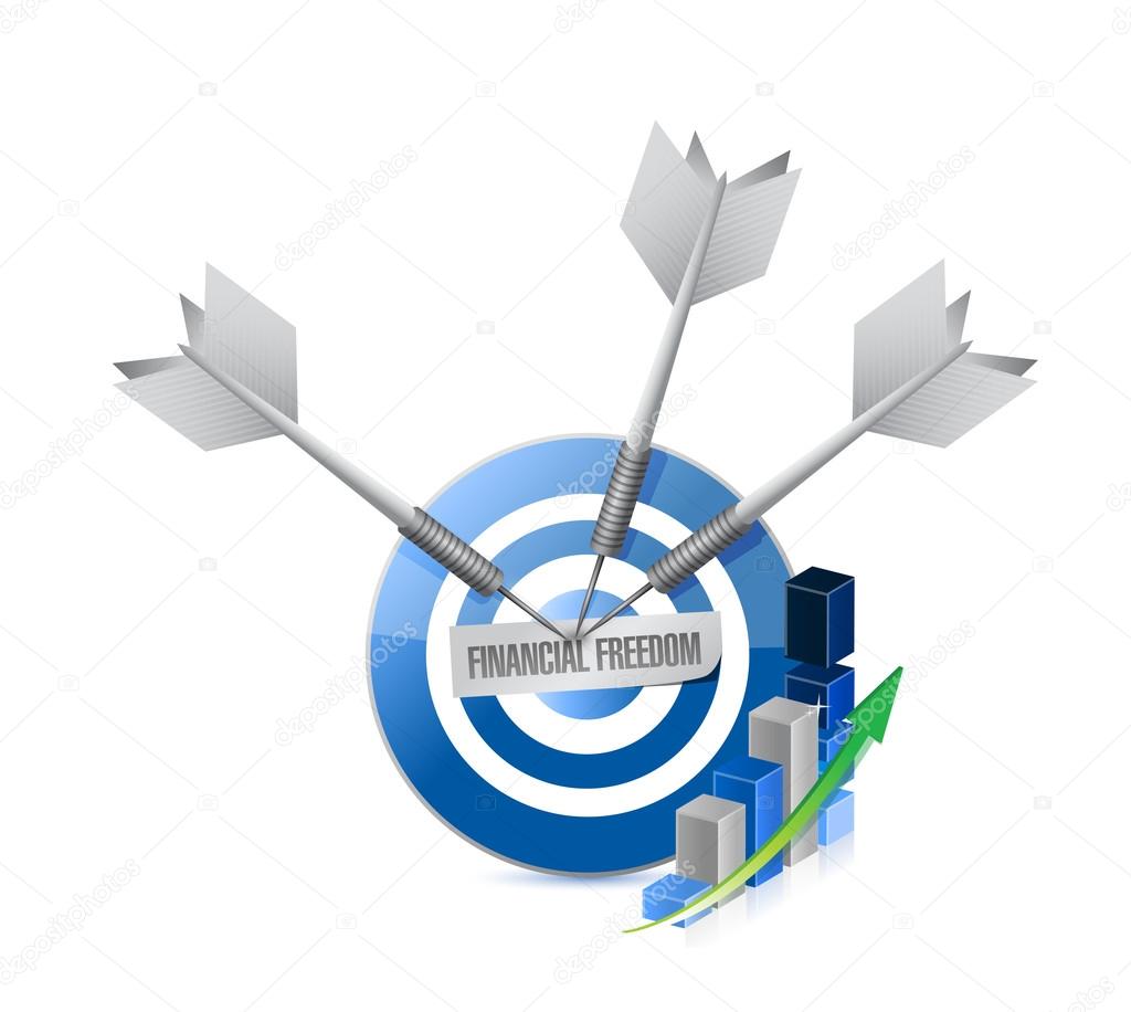 financial freedom blue graph target sign concept
