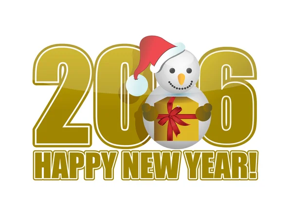 2016 gold text and snowman and gift — Stock Photo, Image