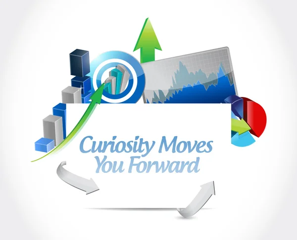 Любопытство движет вас вперед бизнес-знак — стоковое фото