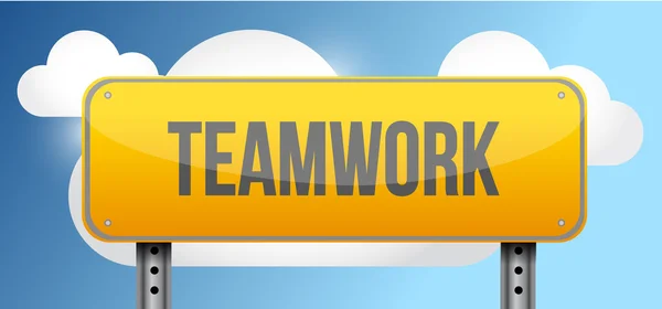 Teamwork yellow street road sign — Stock Photo, Image