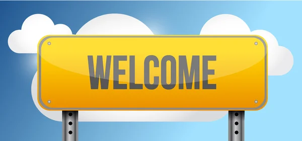Welcome yellow street road sign — Stock Photo, Image