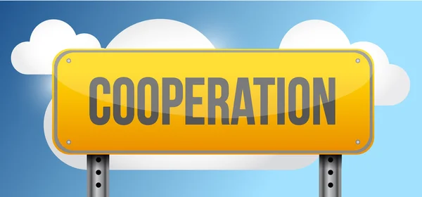 Cooperation yellow street road sign — Stock Photo, Image