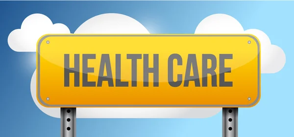 Health care yellow street road sign — Stock Photo, Image