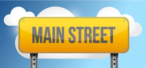 Main street yellow street road sign — Stock Photo, Image